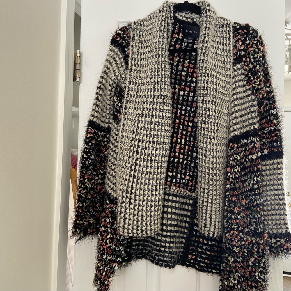 La Fée Verte Antropologie S  Knit Cardigan Boucle Patchwork  LF-5017 Cozy